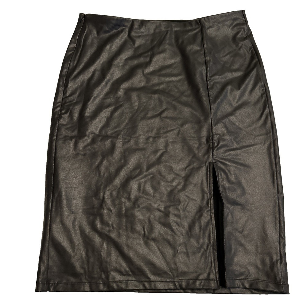 Popilush 3XL Women's NWT Shapewear Sculpting Faux Leather Skirt Midi Slit